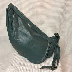 Vintage Dark Green Teal Leather Crescent Shoulder Bag - Unbranded